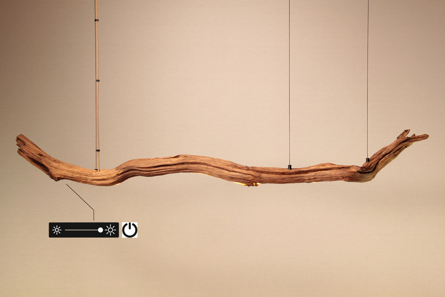 Lampe de table à manger - fait main pièce unique - 160cm branche de chêne
