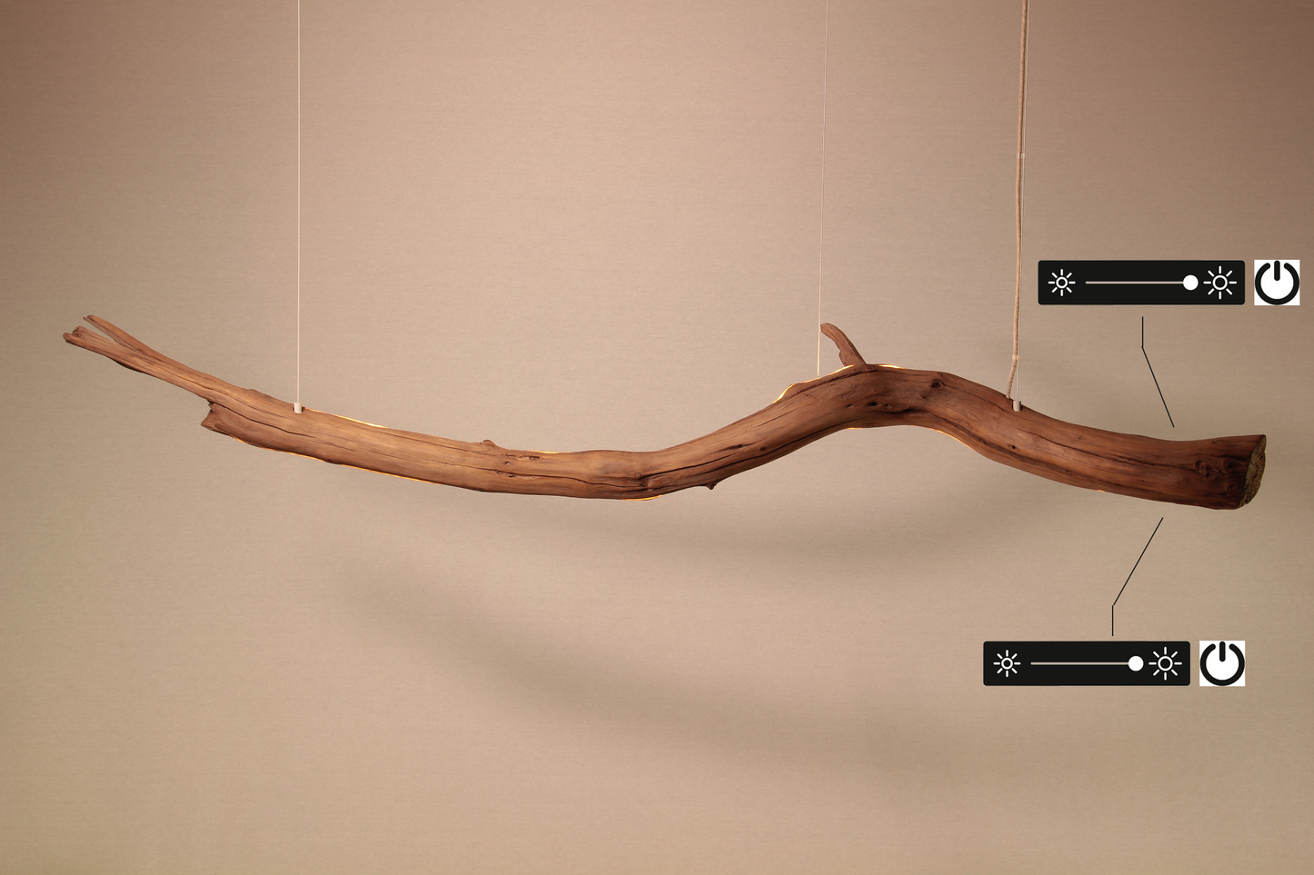 LED lampe de table à manger - fait main pièce unique - 181cm branche de chêne