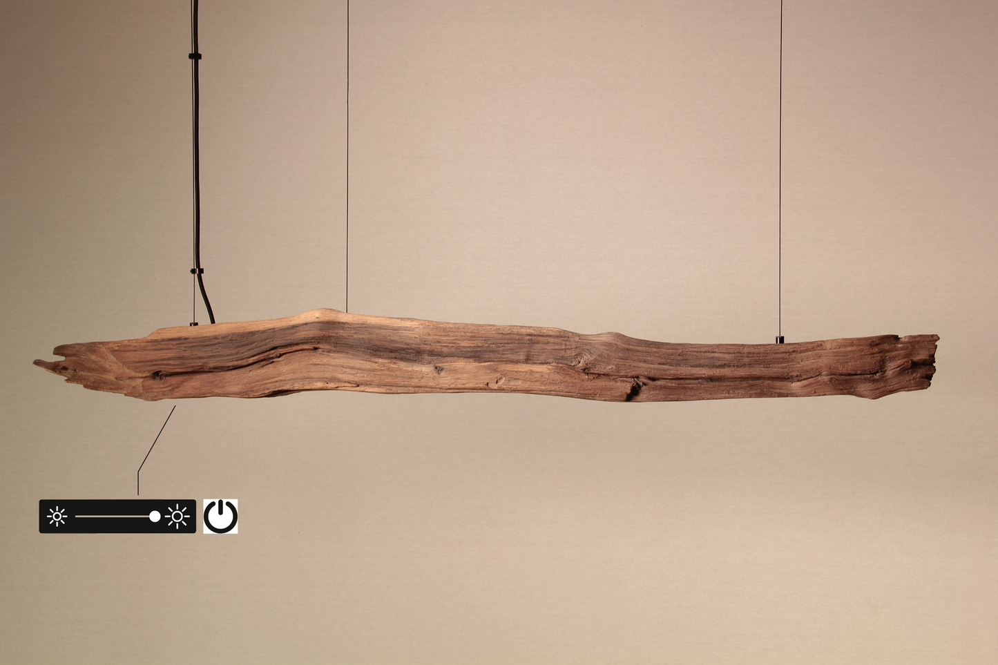 LED lampe de table à manger - fait main pièce unique - 133cm branche de chêne