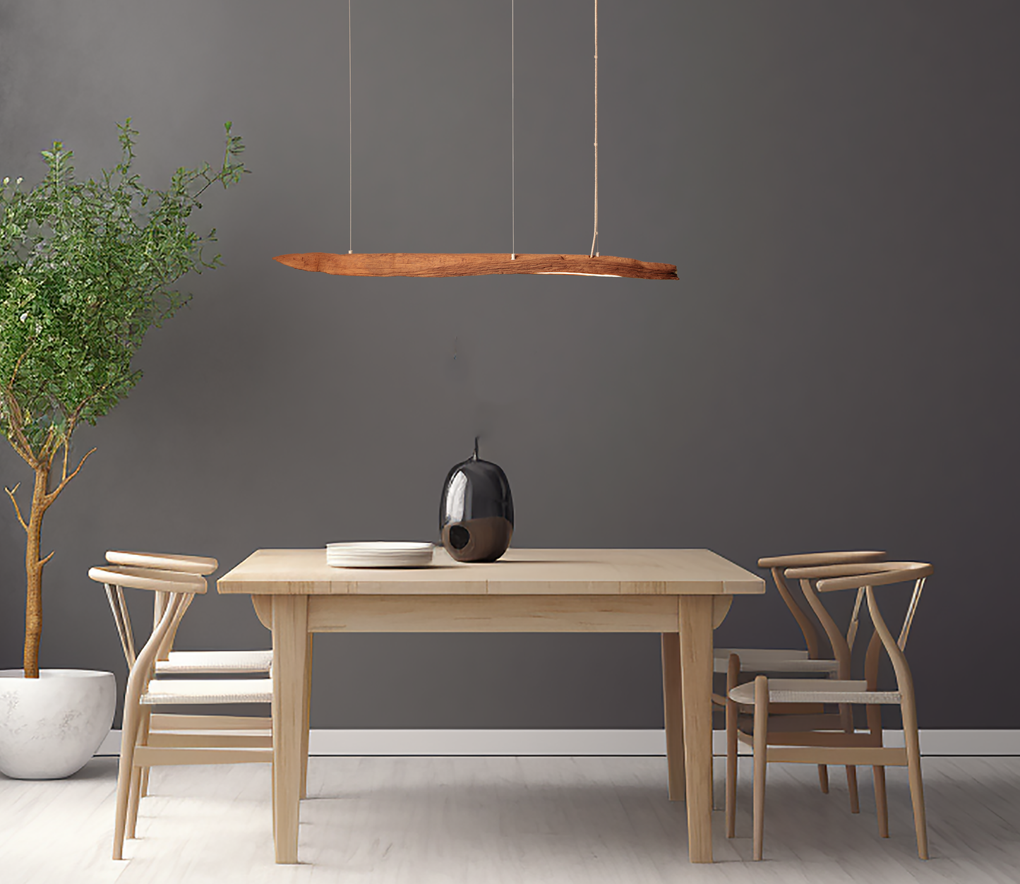 Eettafel lamp / LED strip / 127 cm eiken tak