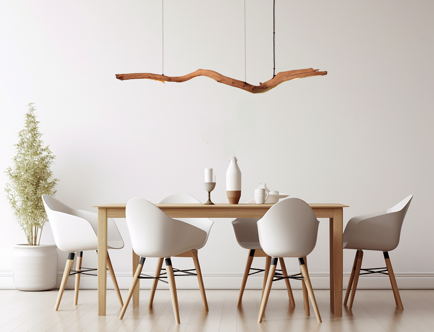 Eettafel lamp - handgemaakt uniek stuk - 153cm eiken tak