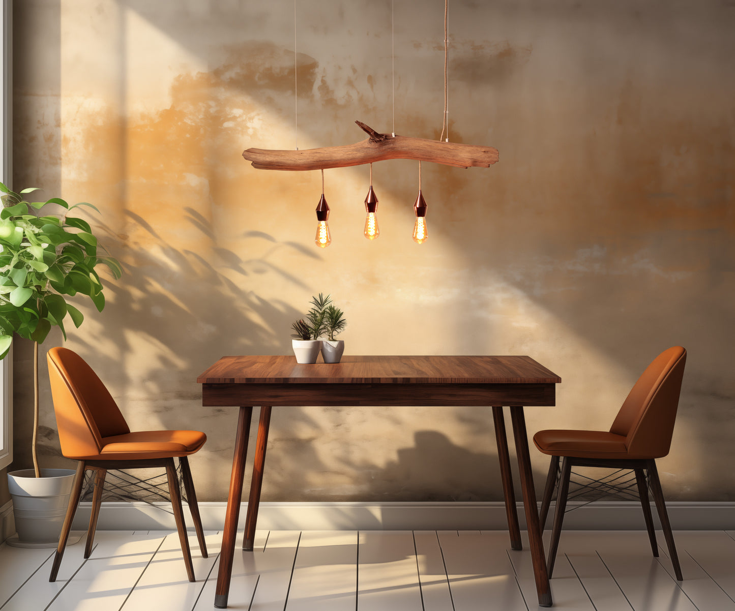 Lampe de table à manger - fait main pièce unique - 98cm branche de chêne - LED-Retro