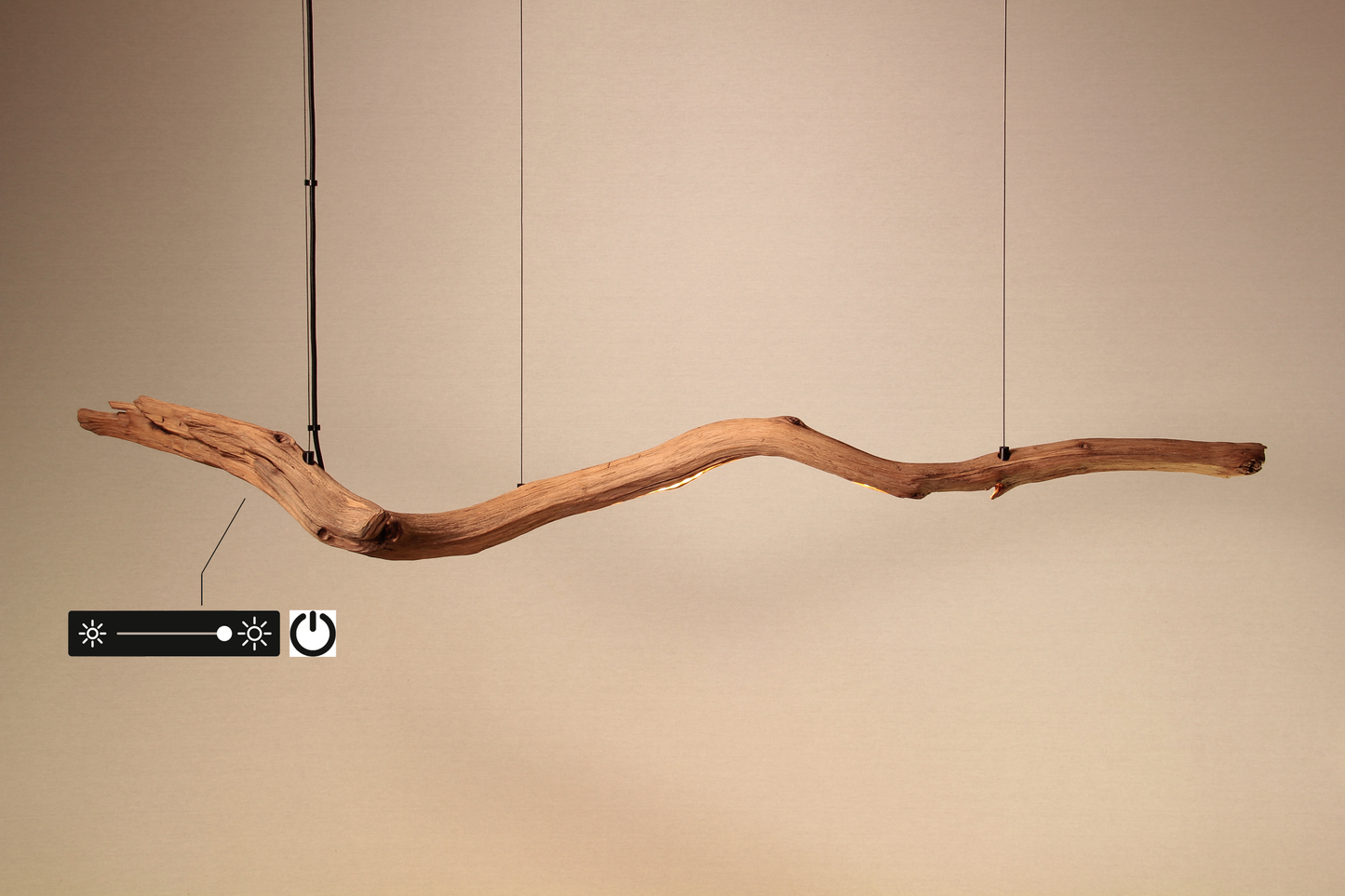 Eettafel lamp - handgemaakt uniek stuk - 153cm eiken tak