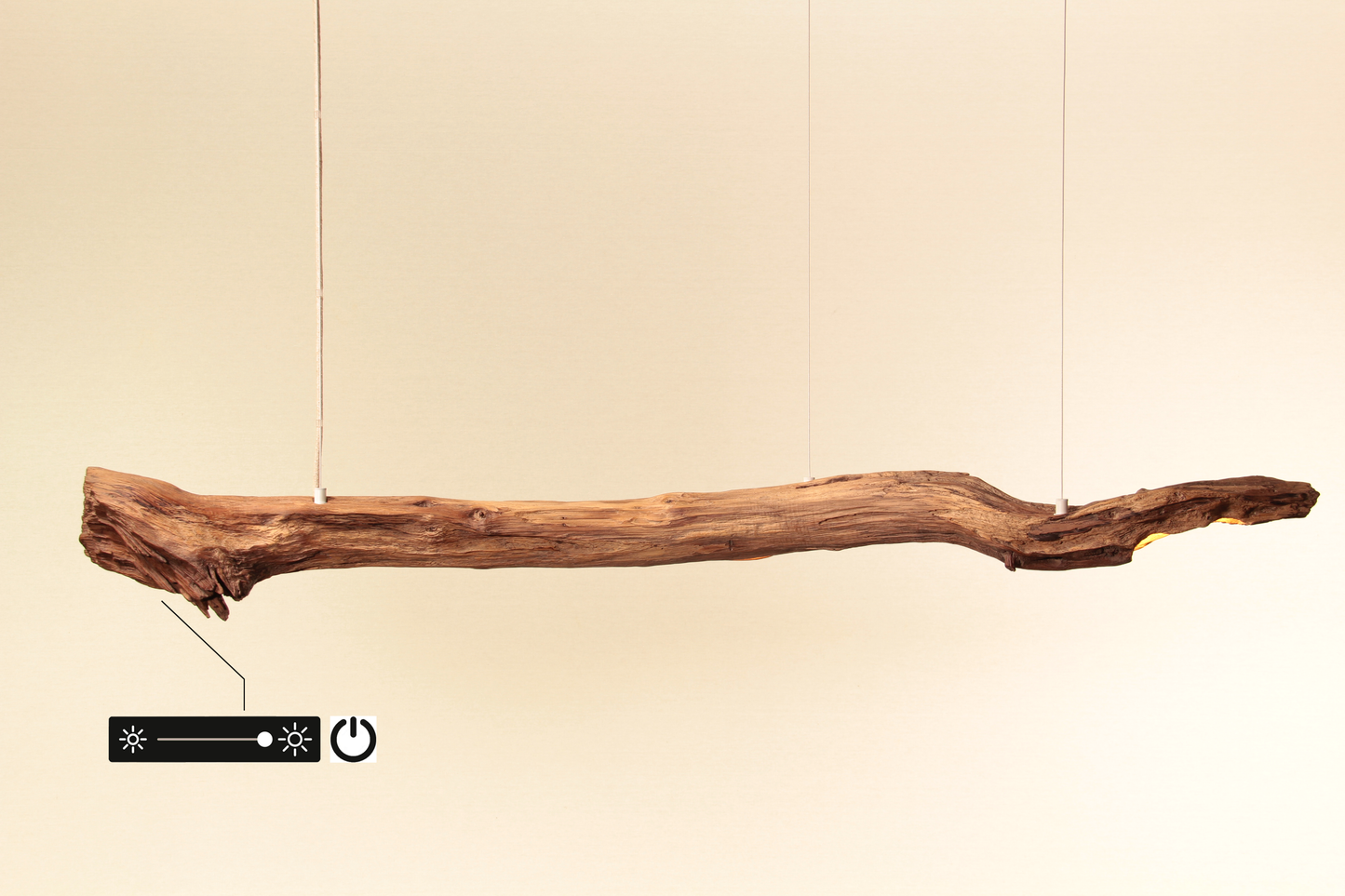 Lampada da tavolo da pranzo - pezzo unico fatto a mano - ramo di quercia di 128 cm