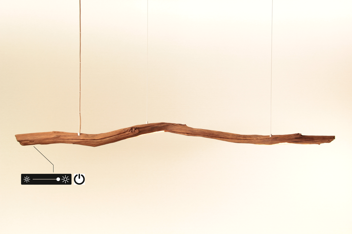 LED lampe de table à manger - fait main pièce unique - 177cm branche de chêne