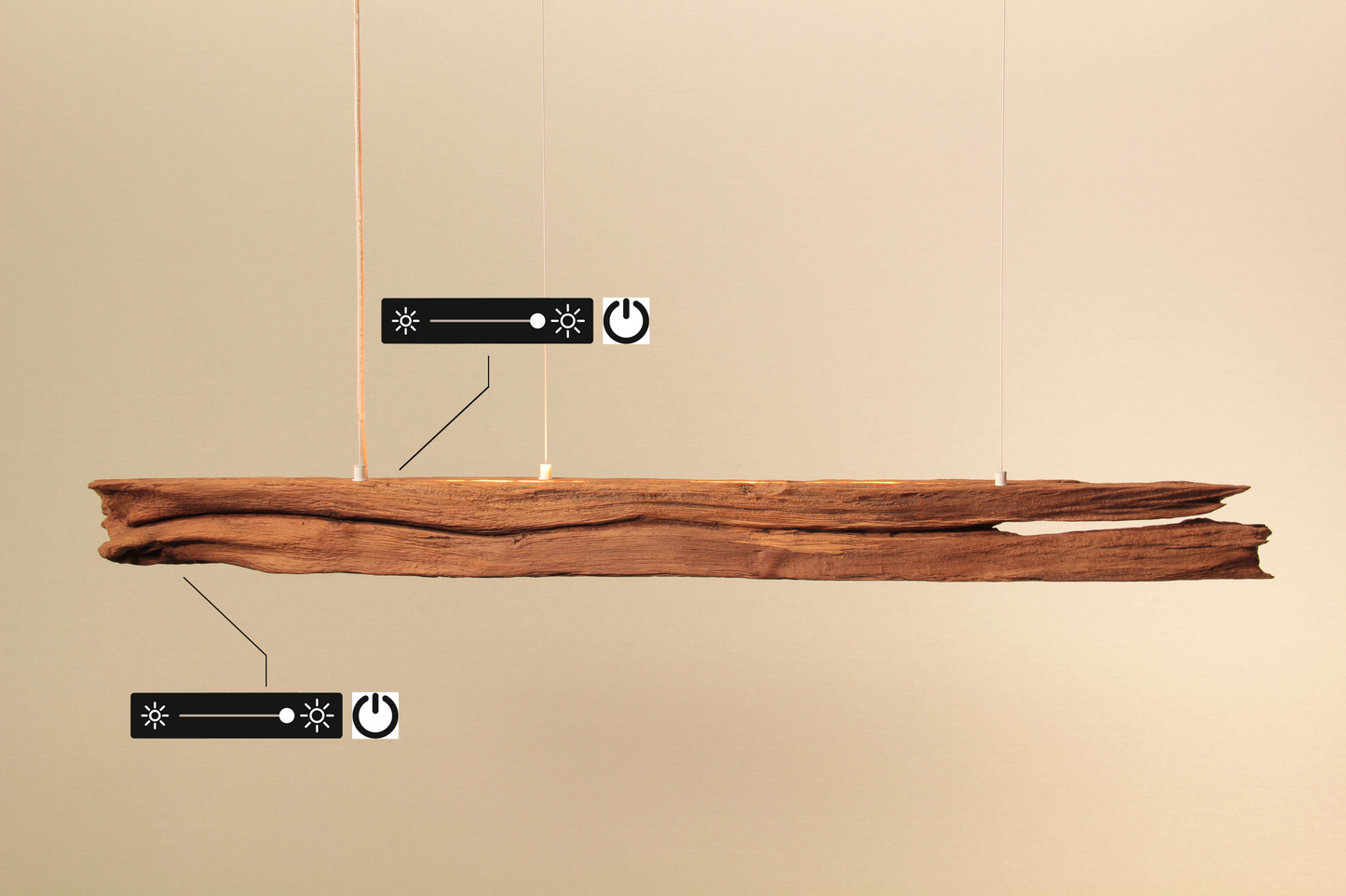 Dining table lamp - handmade unique piece - 128cm oak beam
