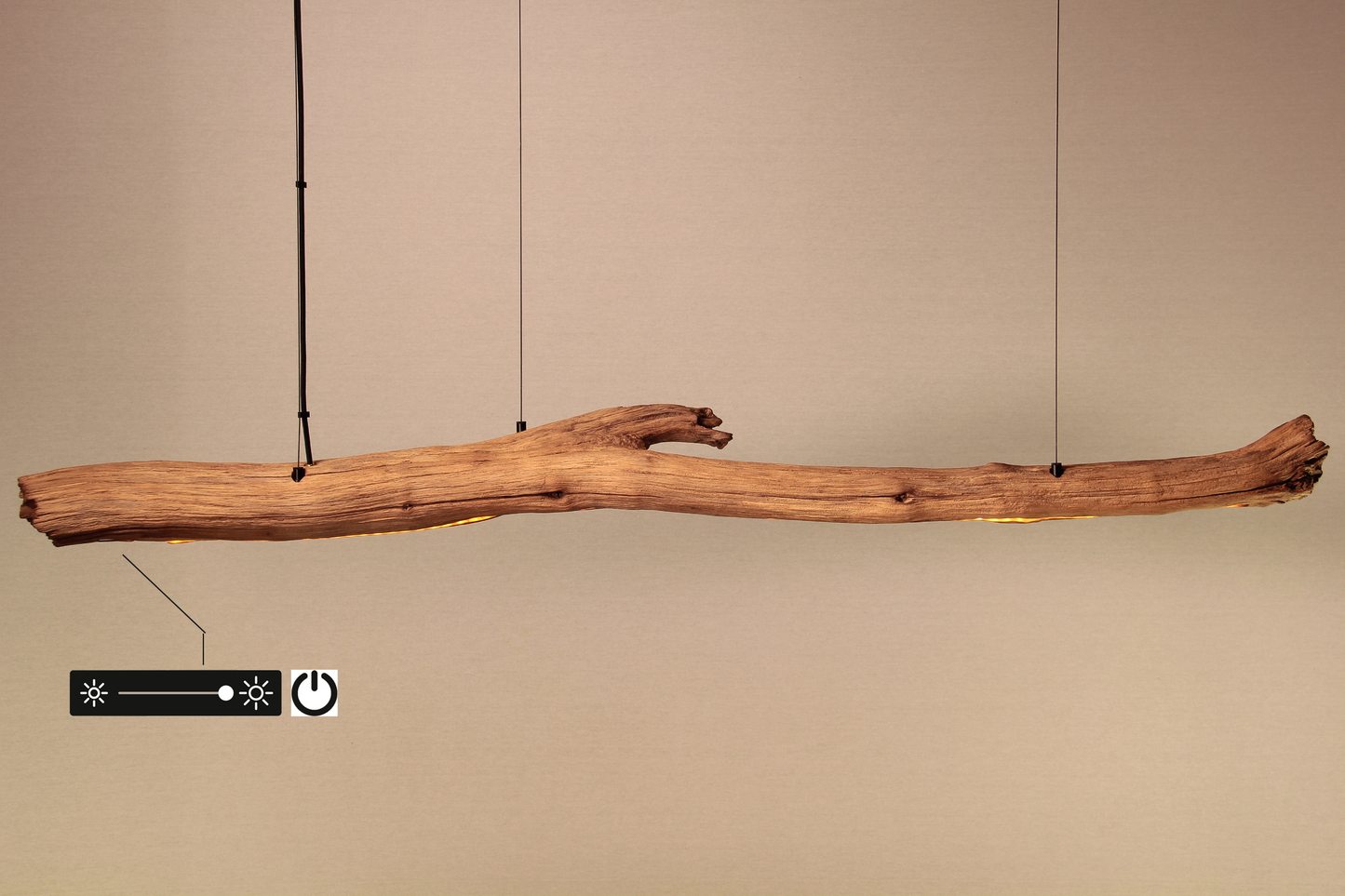 Eettafel lamp - handgemaakt uniek stuk - 155cm eiken tak