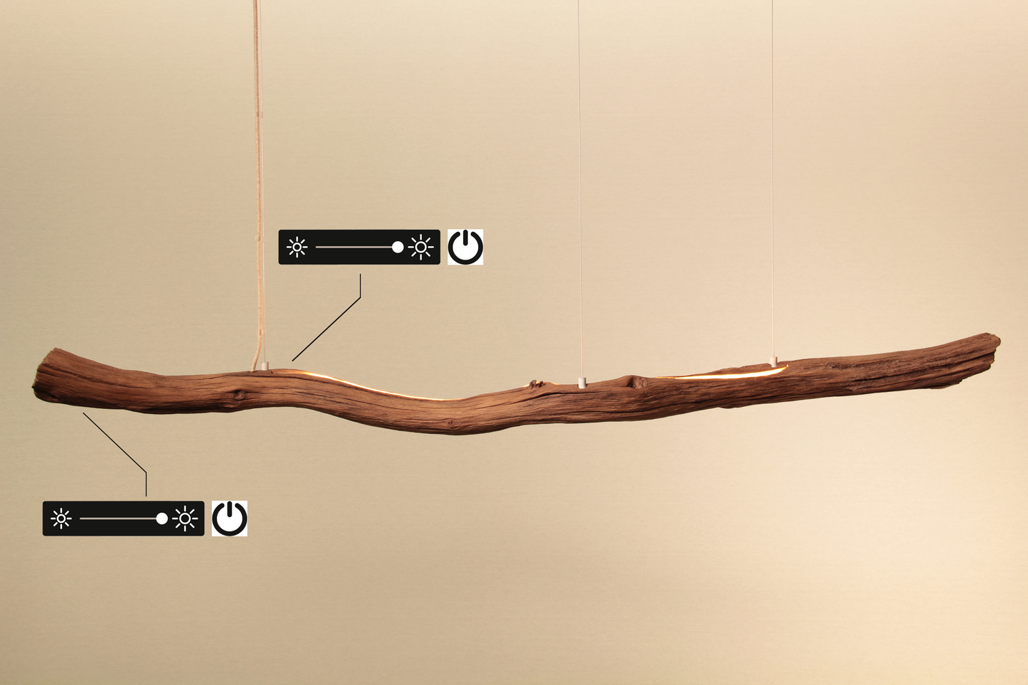 Lampe de table à manger - fait main pièce unique - 152cm branche de chêne