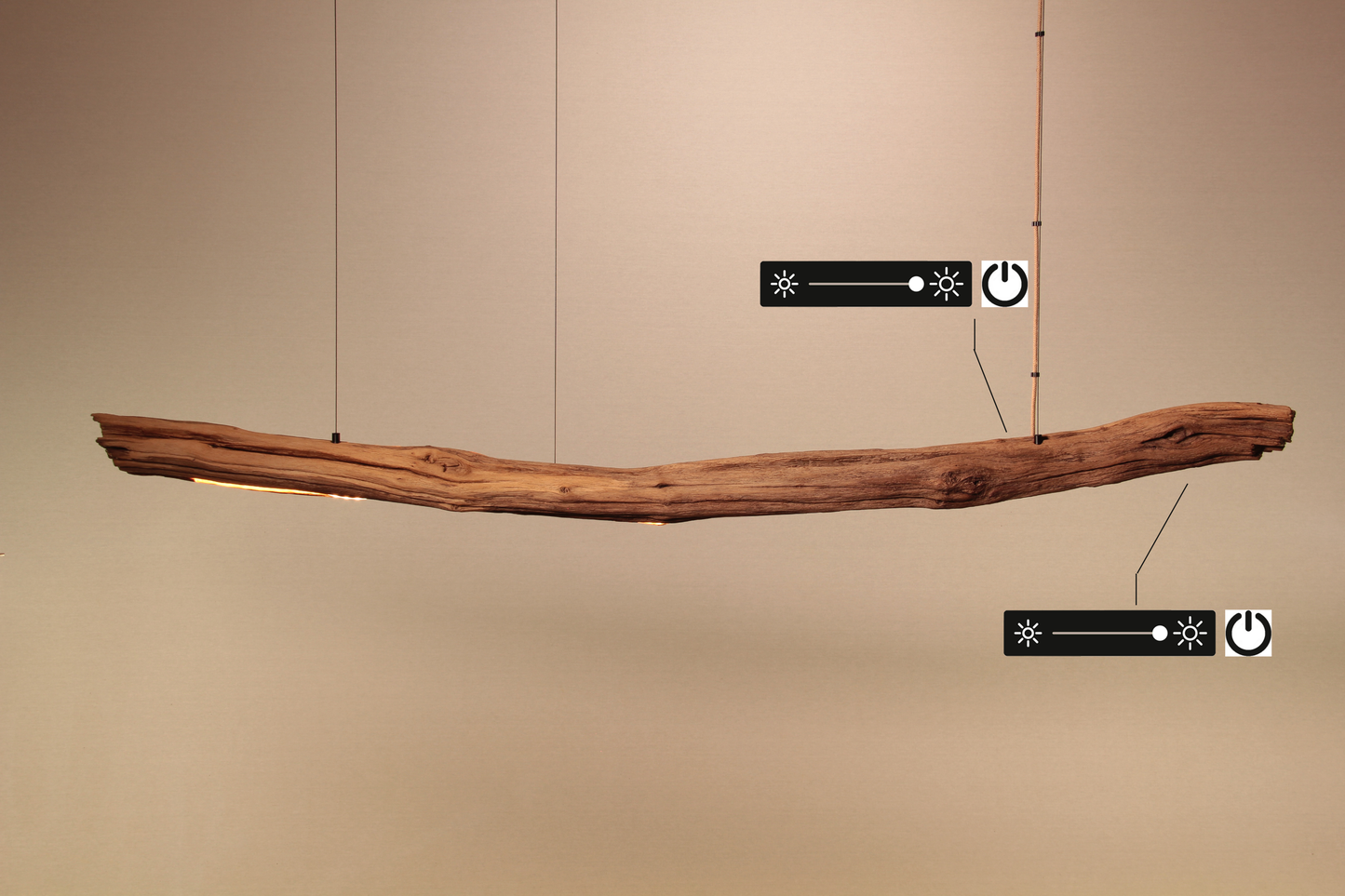 Lámpara de mesa de comedor - pieza única hecha a mano - rama de roble 184cm