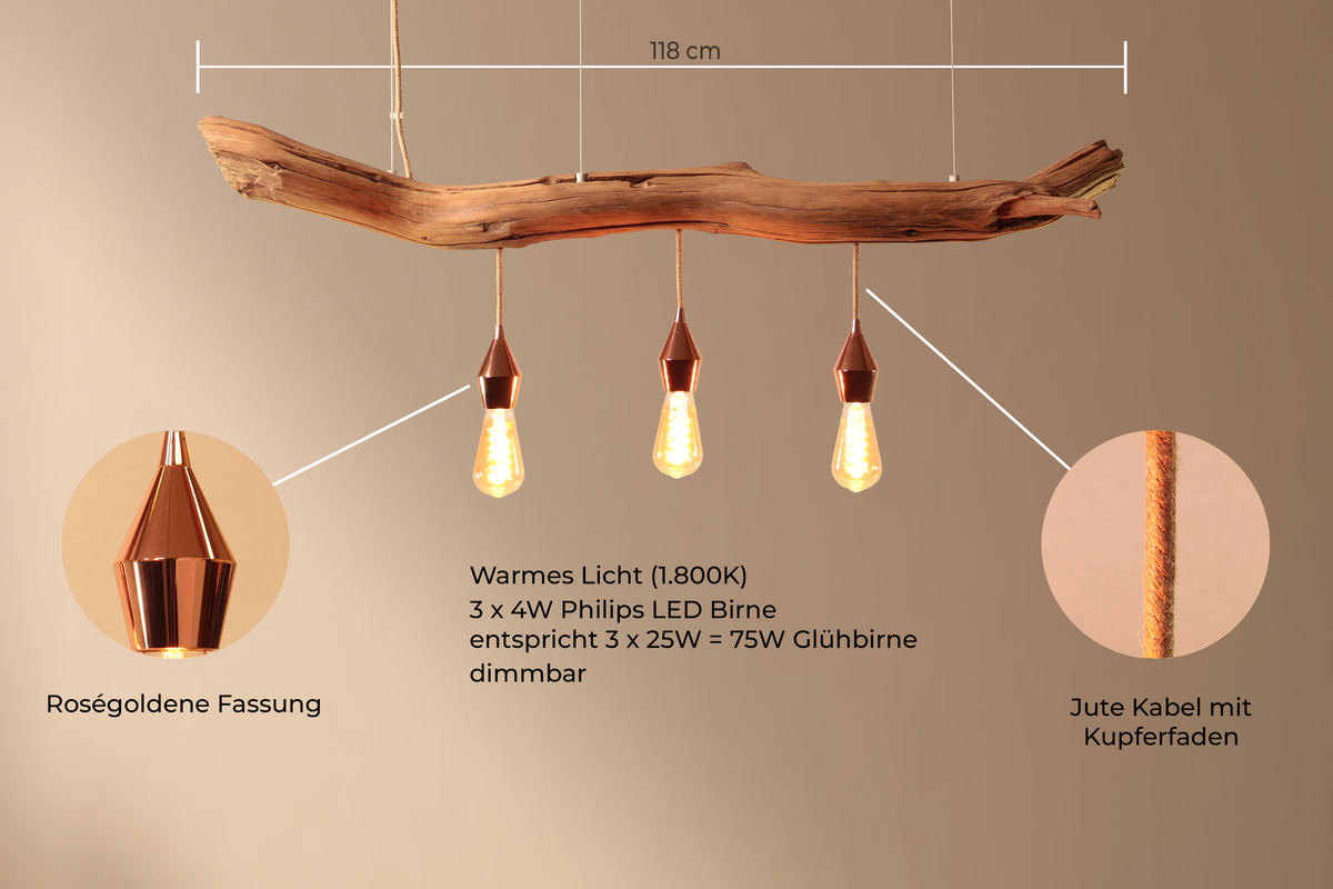 Lampe de table / branche de chêne de 118 cm / "Le teint parfait