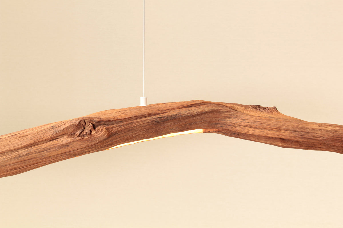 LED lampe de table à manger - fait main pièce unique - 177cm branche de chêne