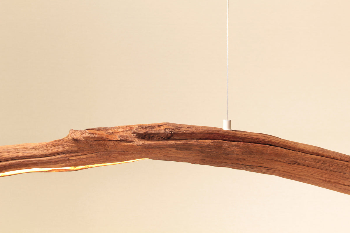 LED lampe de table à manger - fait main pièce unique - 177cm branche de chêne