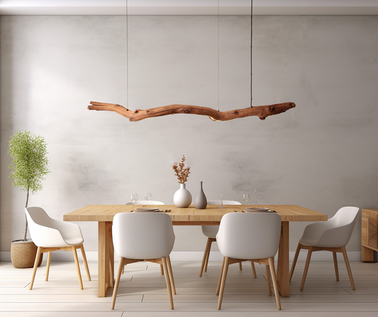 Eettafel lamp - handgemaakt uniek stuk - 210cm eiken tak