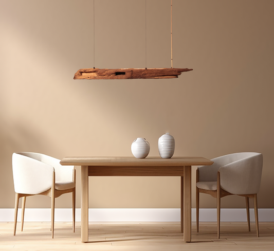 Dining table lamp - handmade unique piece - 121cm oak beam