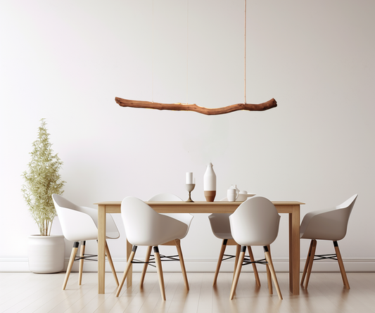 Lampada da tavolo da pranzo - pezzo unico fatto a mano - ramo di quercia di 152 cm