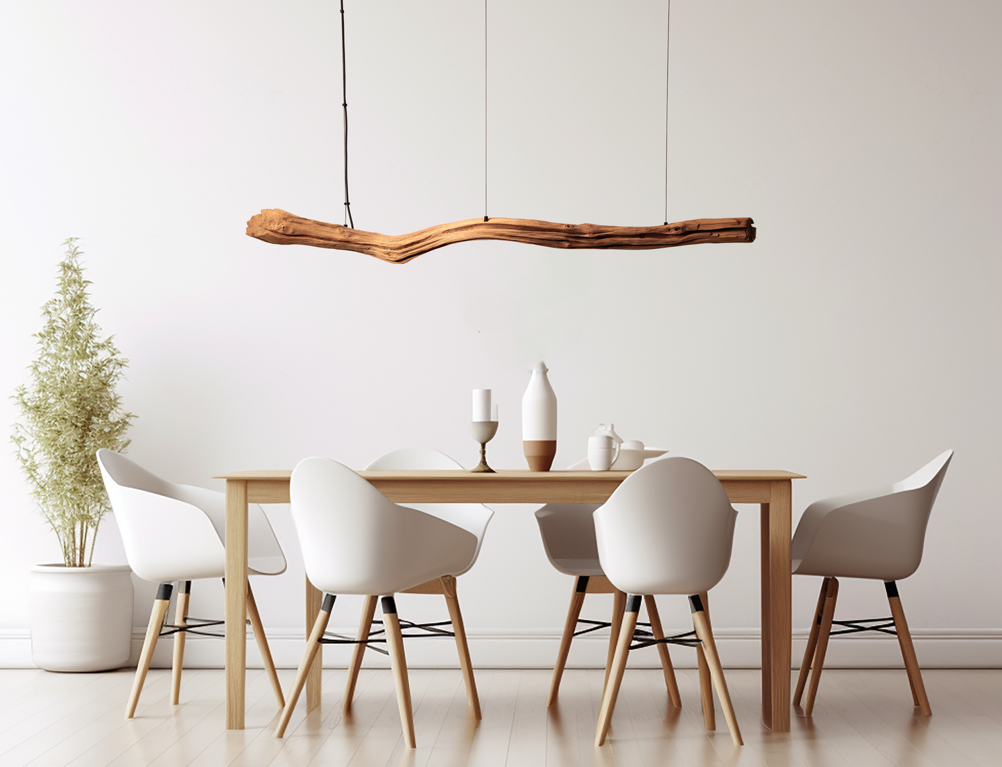 Eettafel lamp / LED strip / 164 cm eiken tak