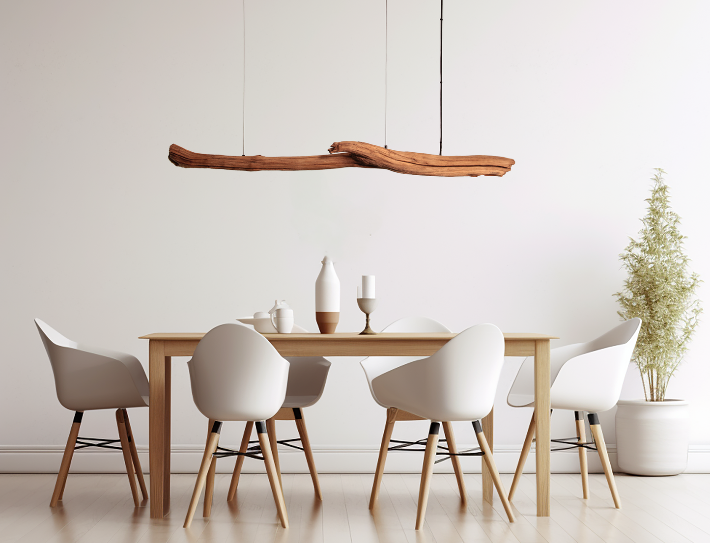 Eettafel lamp - handgemaakt uniek stuk - 155cm eiken tak