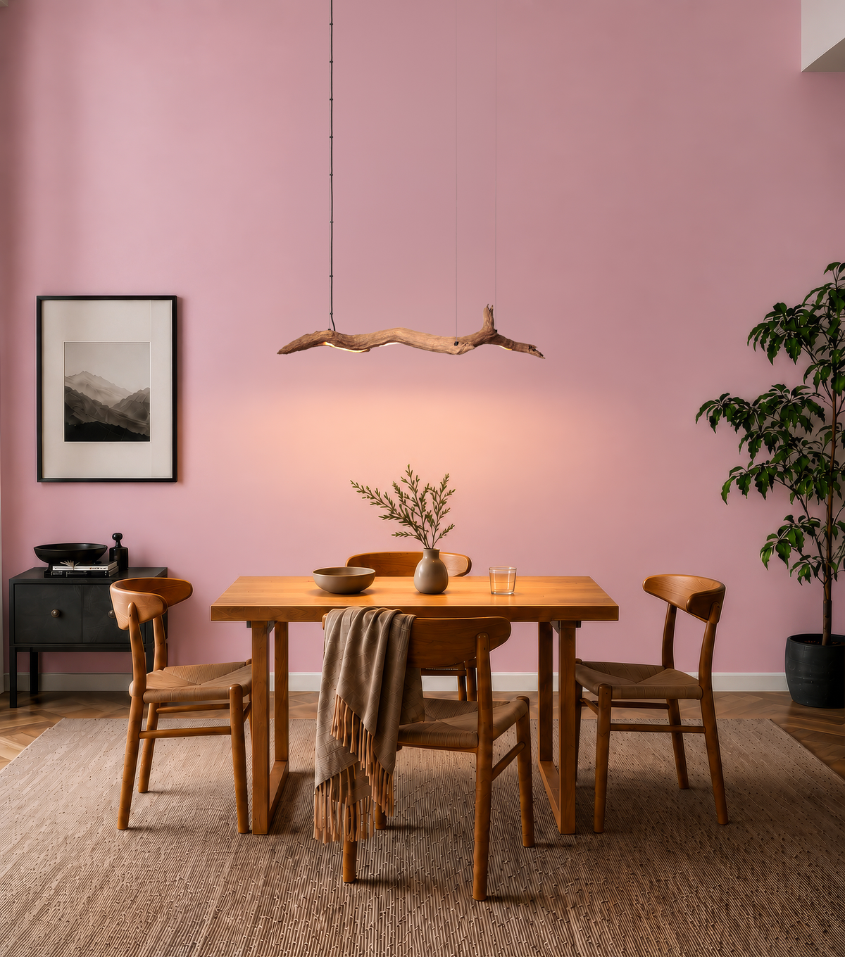 Lámpara de mesa de comedor - pieza única hecha a mano - rama de roble de 104cm