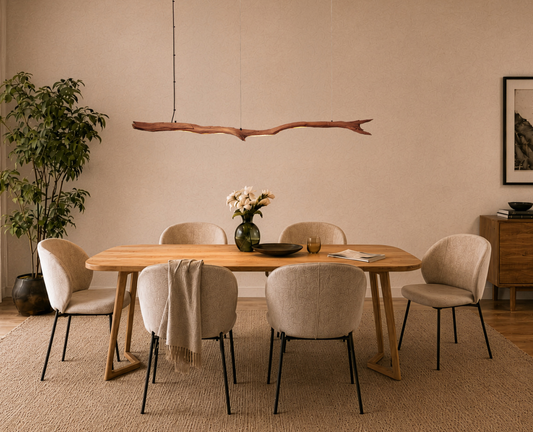 Eettafellamp – handgemaakt uniek exemplaar – 170 cm eiken tak