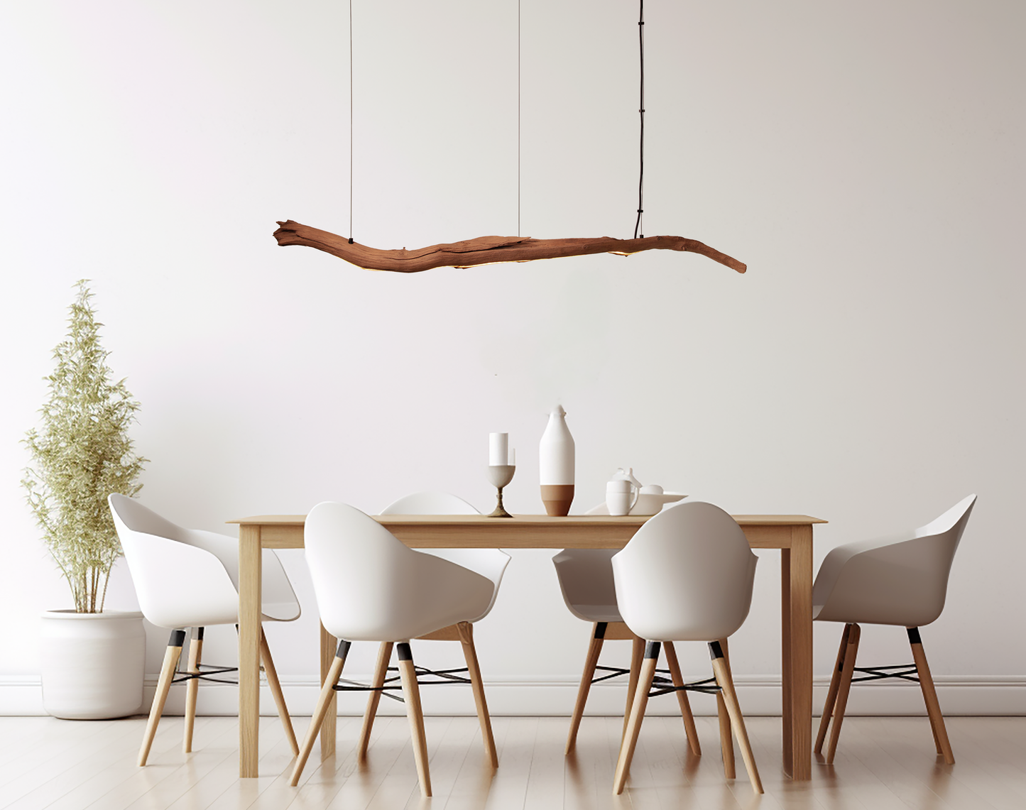 Lámpara de mesa de comedor / tira de LED / rama de roble de 151 cm