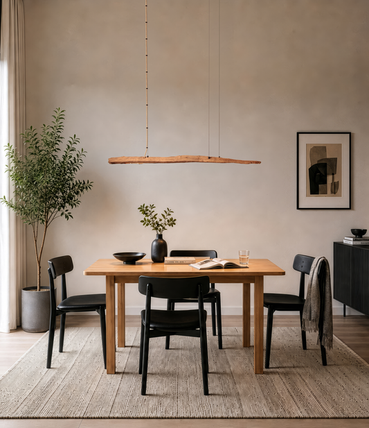 Dining table lamp - handmade unique piece - 132cm oak beam