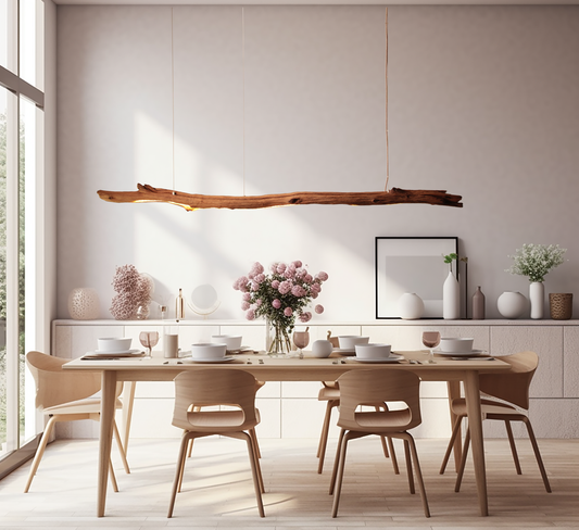 LED eettafel lamp - handgemaakt uniek stuk - 199cm eiken tak