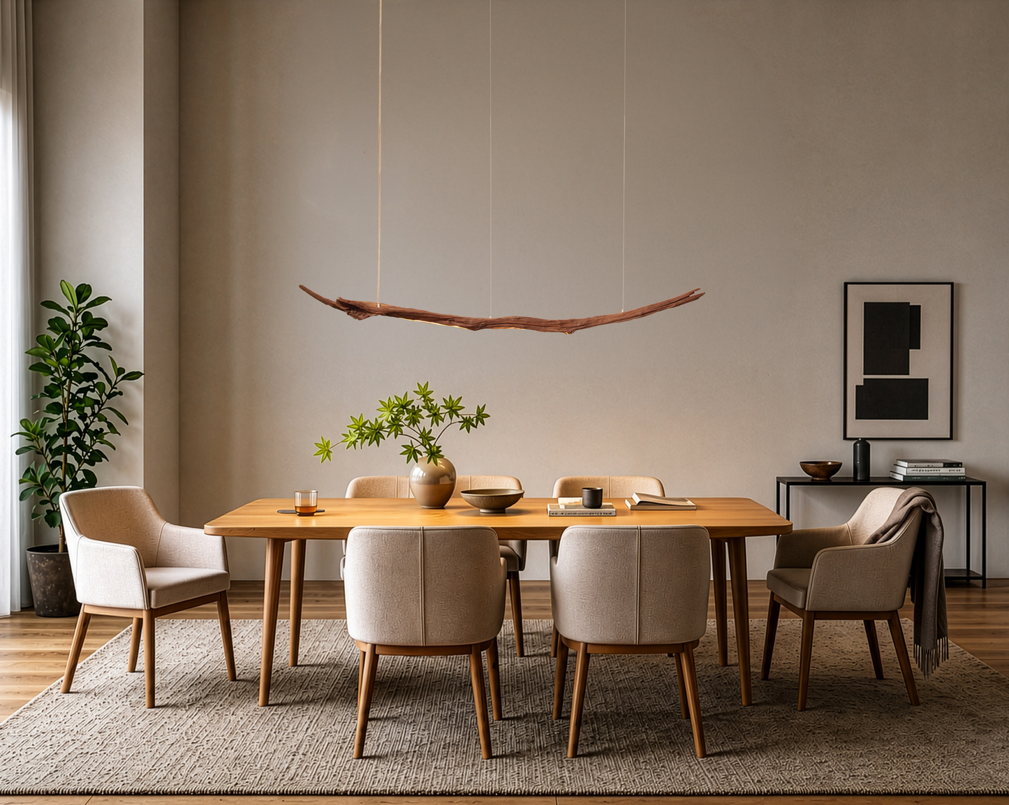 Lampe de table à manger - fait main pièce unique - 187cm branche de chêne