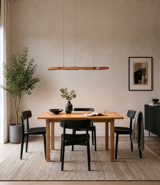 Lampada da tavolo da pranzo - pezzo unico fatto a mano - trave in rovere 119cm