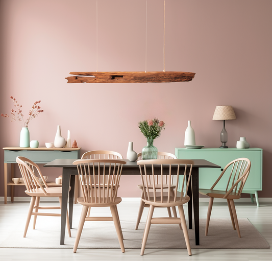 Lampada da tavolo da pranzo - pezzo unico fatto a mano - trave in rovere da 128 cm