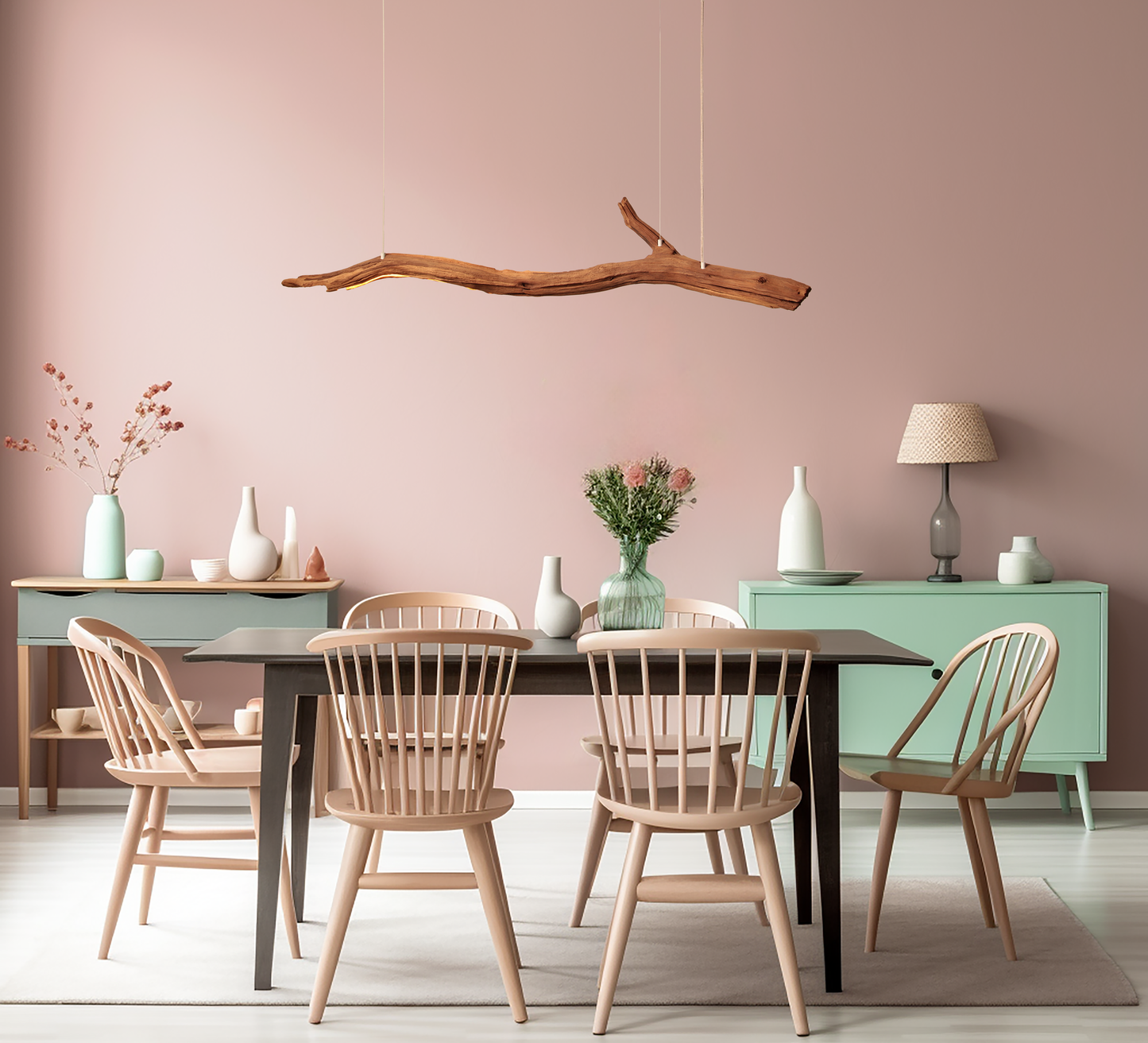 Dining table lamp - handmade unique piece - 136cm oak branch