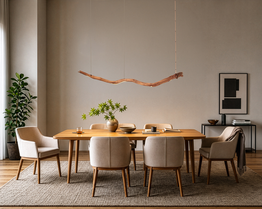 Lampada da tavolo da pranzo - pezzo unico fatto a mano - ramo di quercia di 184 cm