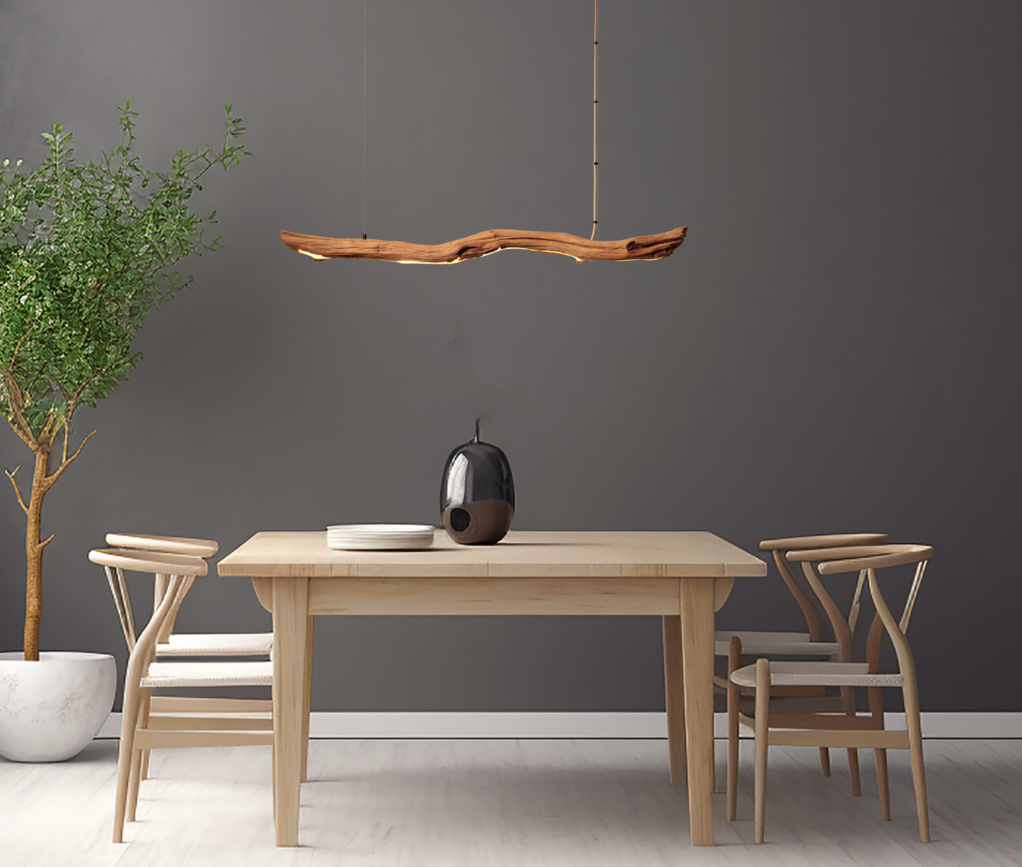 Dining table lamp - handmade unique piece - 124cm oak branch
