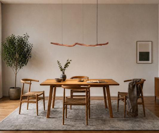 Eettafellamp – handgemaakt uniek exemplaar – 146 cm eiken tak