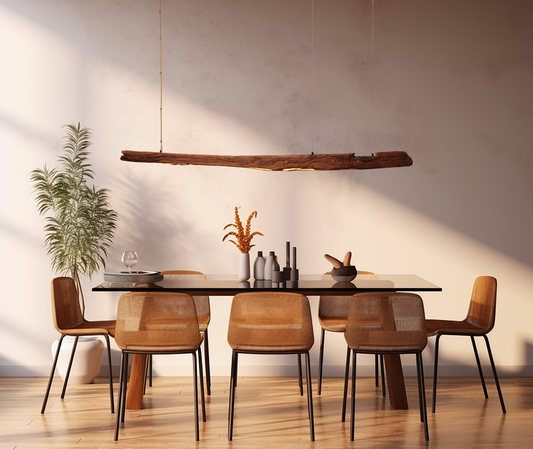 Lampada da tavolo da pranzo - pezzo unico fatto a mano - trave in rovere da 178 cm