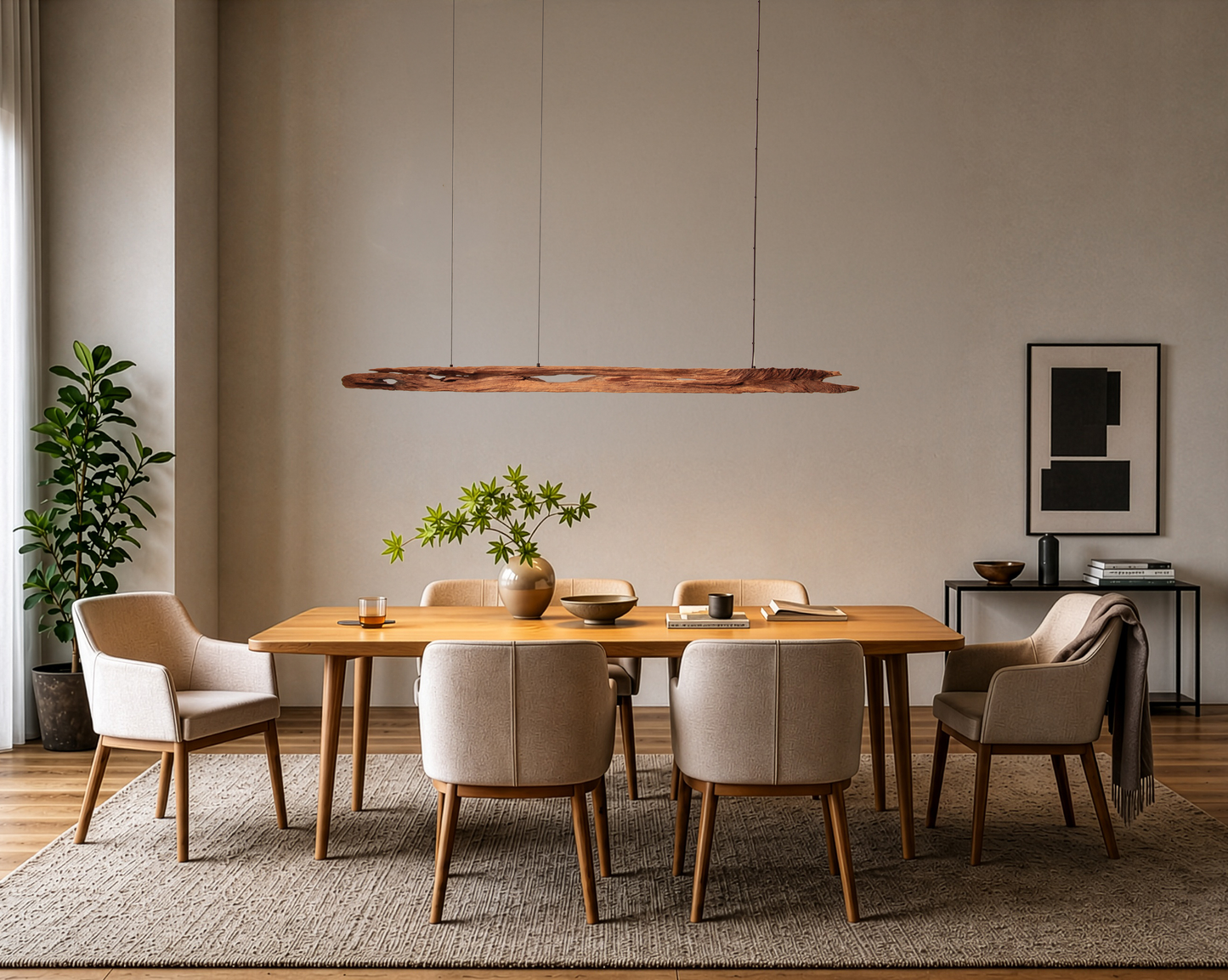 Lampe de table à manger - fait main pièce unique - 198cm poutre en chêne