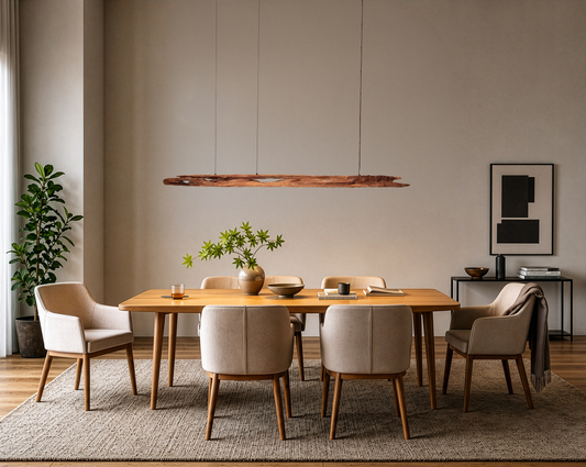 Eettafel lamp - handgemaakt uniek stuk - 198cm eiken balk