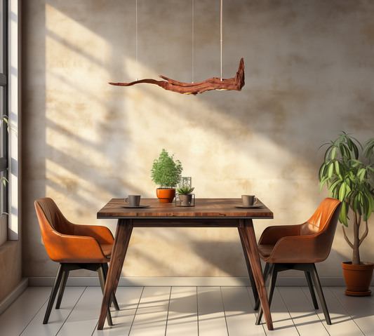 LED eettafel lamp - handgemaakt uniek stuk - 84cm eiken tak