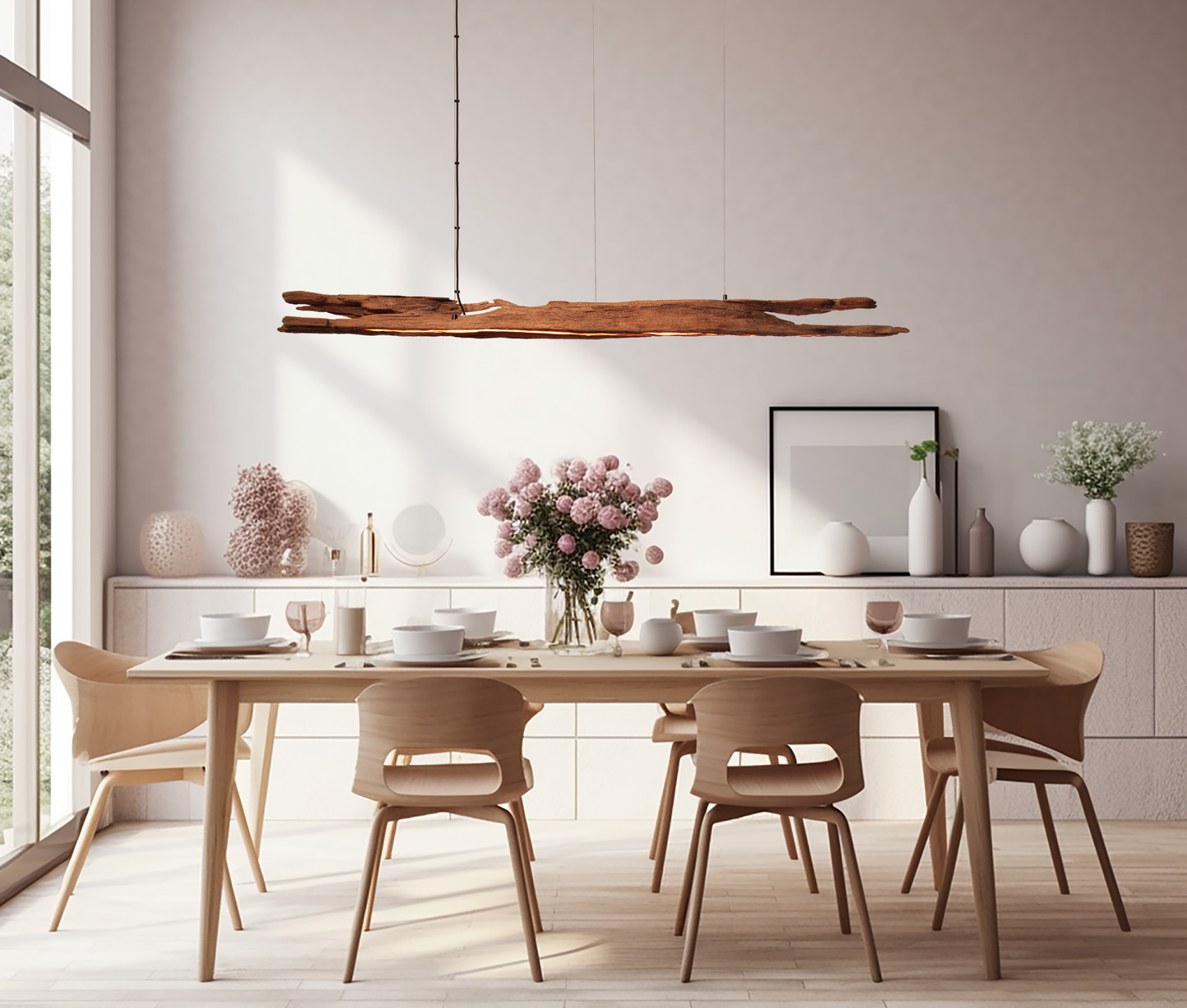 Dining table lamp - handmade unique piece - 175cm oak beam