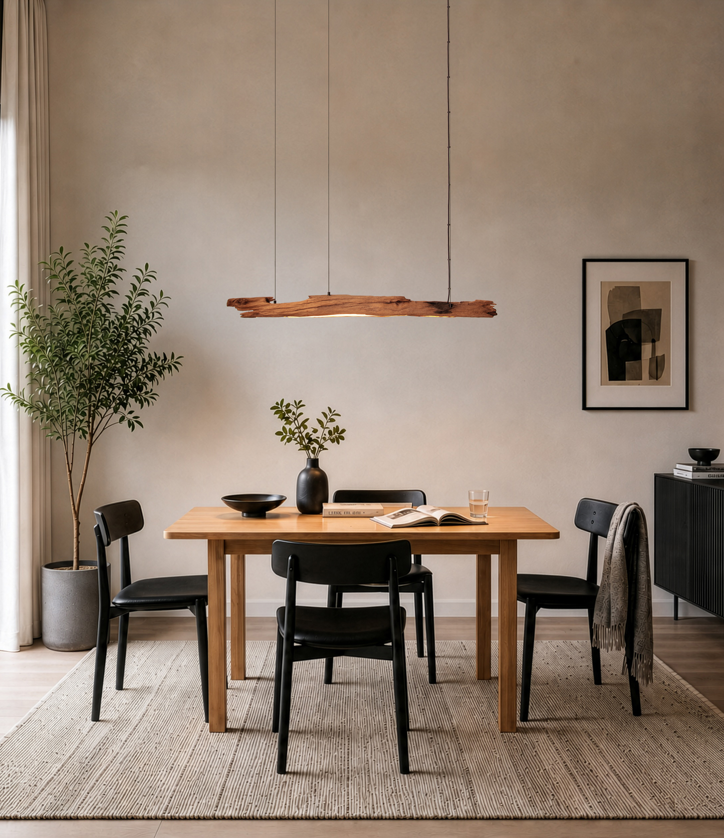 Eettafel lamp - handgemaakt uniek stuk - 123cm eiken balk