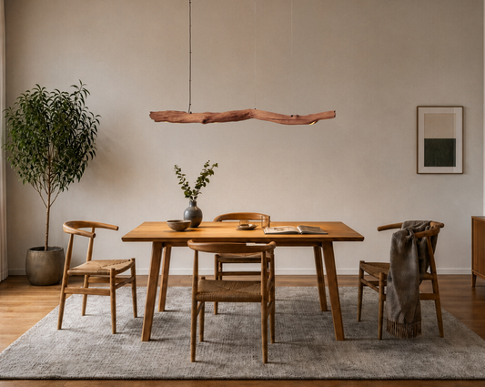 Lampada da tavolo da pranzo - pezzo unico fatto a mano - ramo di quercia da 149cm