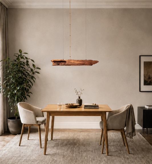 Lampada da tavolo da pranzo - pezzo unico fatto a mano - trave di rovere da 90 cm