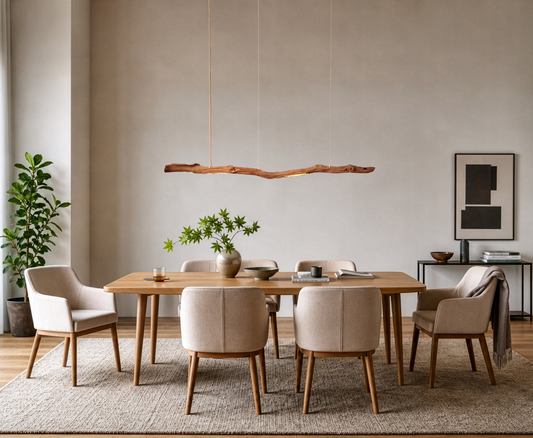 Lampada da tavolo da pranzo - pezzo unico fatto a mano - ramo di quercia di 179 cm
