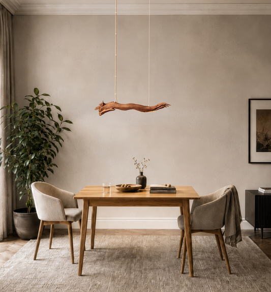Lámpara de mesa de comedor - pieza única hecha a mano - rama de roble de 80cm