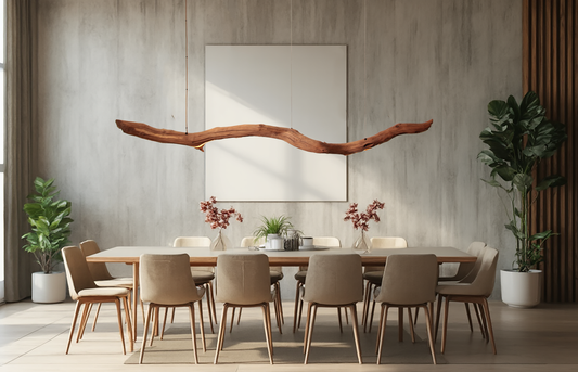 Lampada da tavolo da pranzo - pezzo unico fatto a mano - ramo di quercia di 245 cm