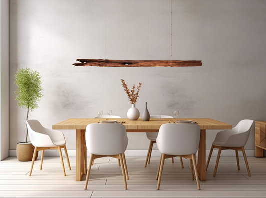 Lampada da tavolo da pranzo - pezzo unico fatto a mano - trave in rovere da 200cm