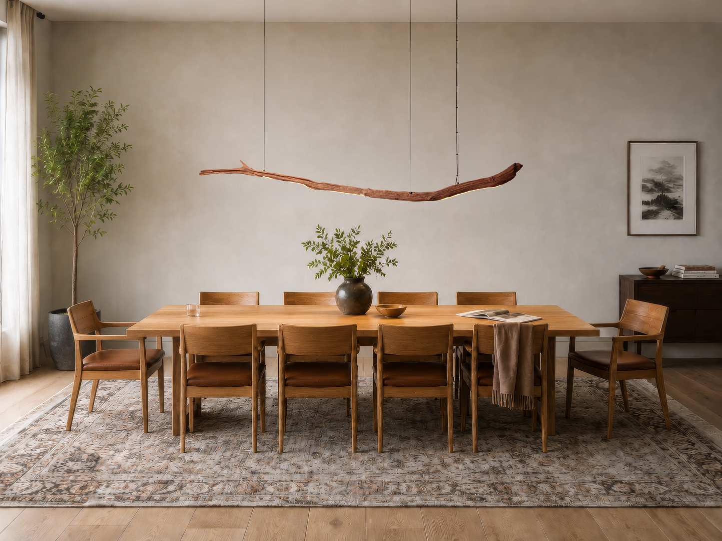 Lampe de table à manger - pièce unique fabriquée à la main - branche de chêne de 234 cm
