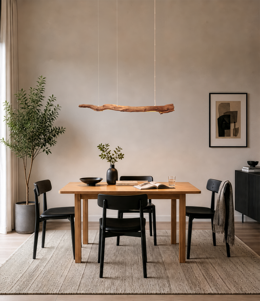 Eettafellamp - handgemaakt uniek stuk - 128cm eiken tak