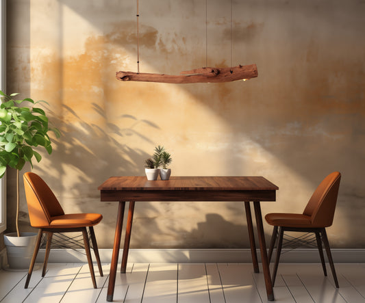 LED eettafel lamp - handgemaakt uniek stuk - 99cm eiken tak