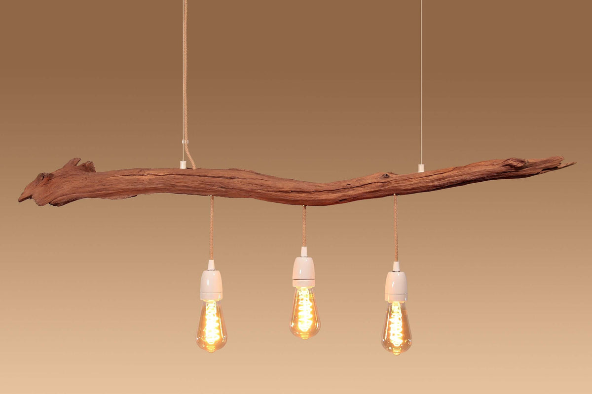 Hängelampe / 113cm langer Eichenast / Einzelstück / Holz / Ast / Pendelleuchte / Esstisch / Deckenlampe / Küchentischlampe / modern