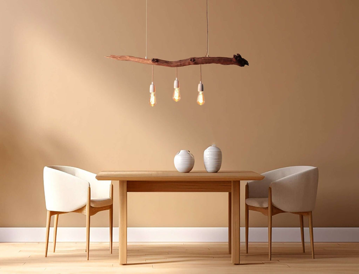 Hängelampe / 113cm langer Eichenast / Einzelstück / Holz / Ast / Pendelleuchte / Esstisch / Deckenlampe / Küchentischlampe / modern